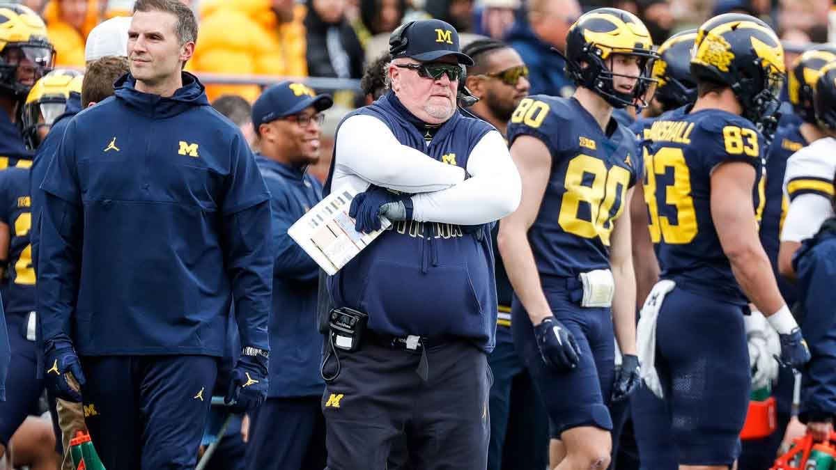 Blue Team head coach Wink Martindale watches a play during the spring game at Michigan Stadium