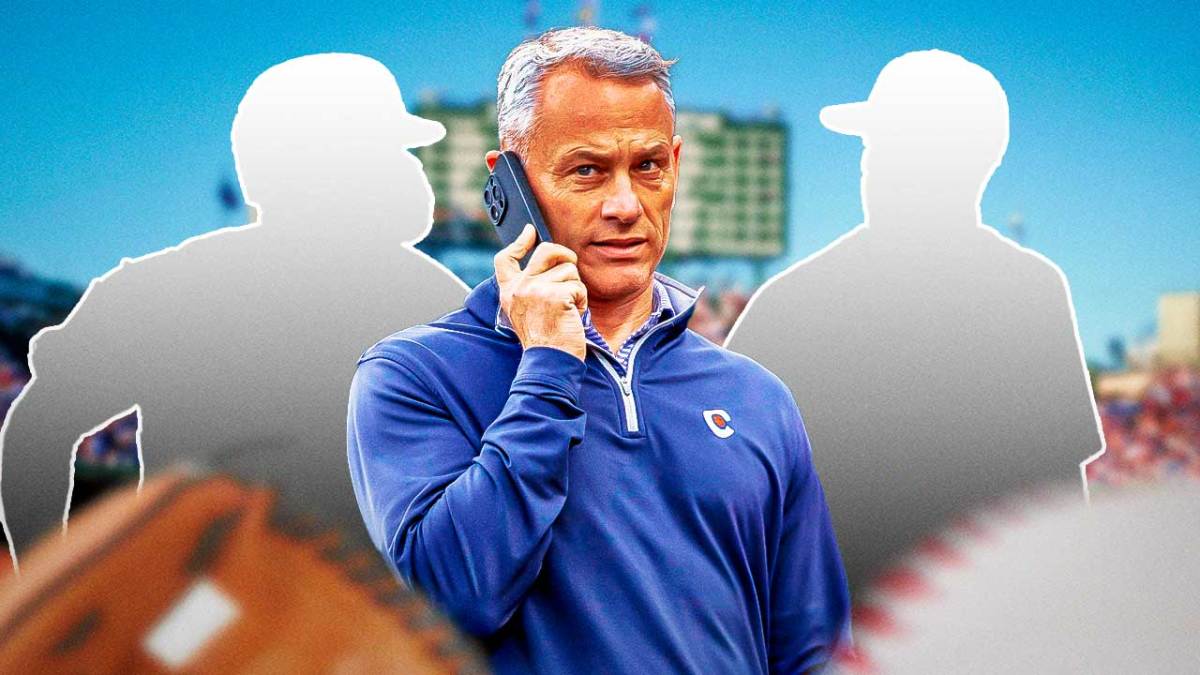 Chicago Cubs president of baseball ops Jed Hoyer - silhouettes of Jorge Lopez and Christian Bethancourt