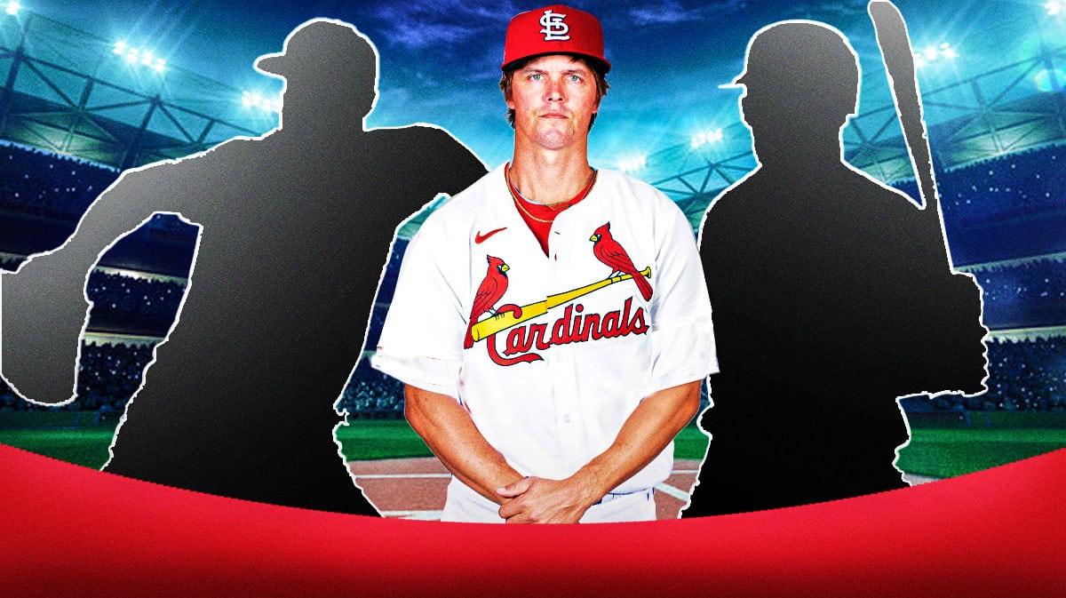 Zack Greinke pitching in a St. Louis Cardinals uniform in the center with a silhouette of Brad Hand pitching on one side and a silhouette of Brandon Belt batting on the other side as these are three moves the Cardinals should make after the MLB trade deadline to help make the playoffs.