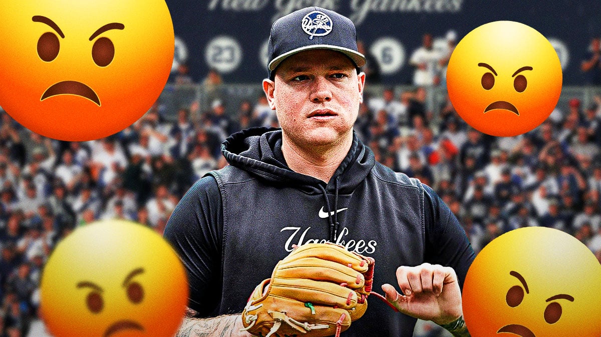 Alex Verdugo on one side, a bunch of New York Yankees fans on the other side with angry emojis around them