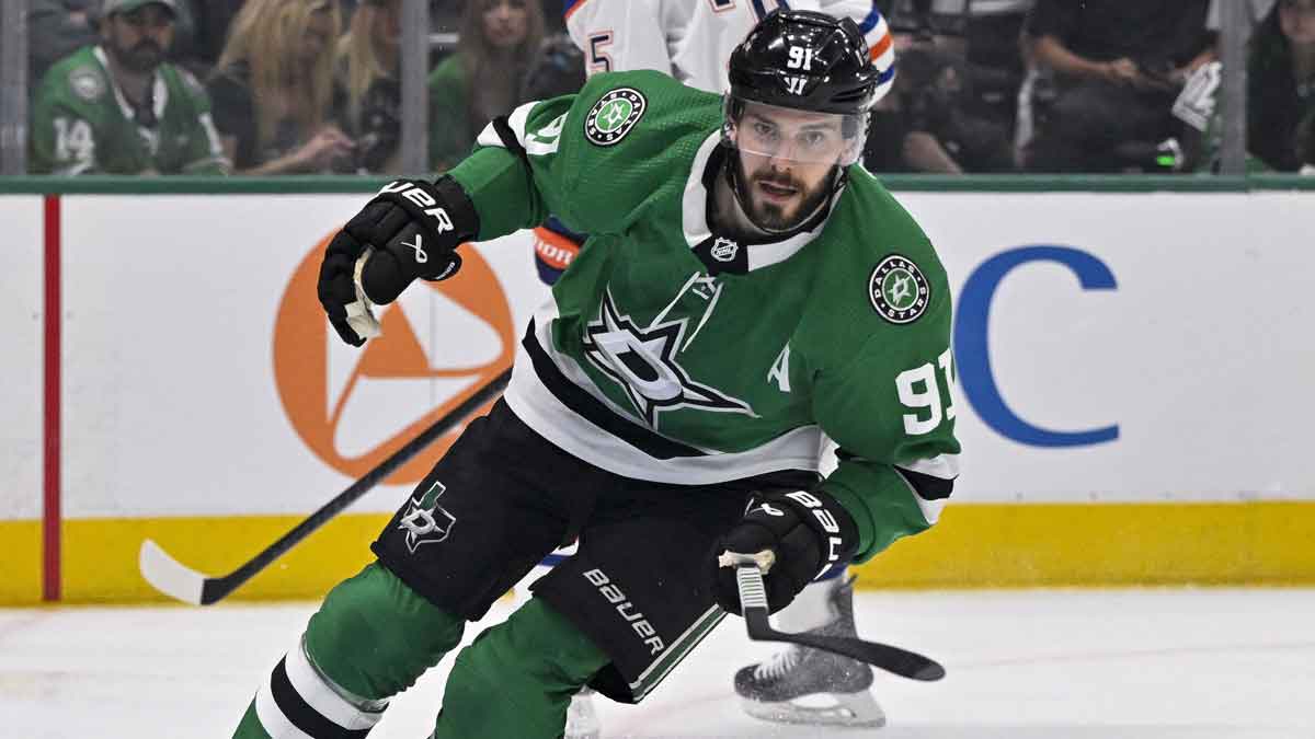  Dallas Stars center Tyler Seguin (91) in action during the game between the Dallas Stars and the Edmonton Oilers in game two of the Western Conference Final of the 2024 Stanley Cup Playoffs at American Airlines Center. 