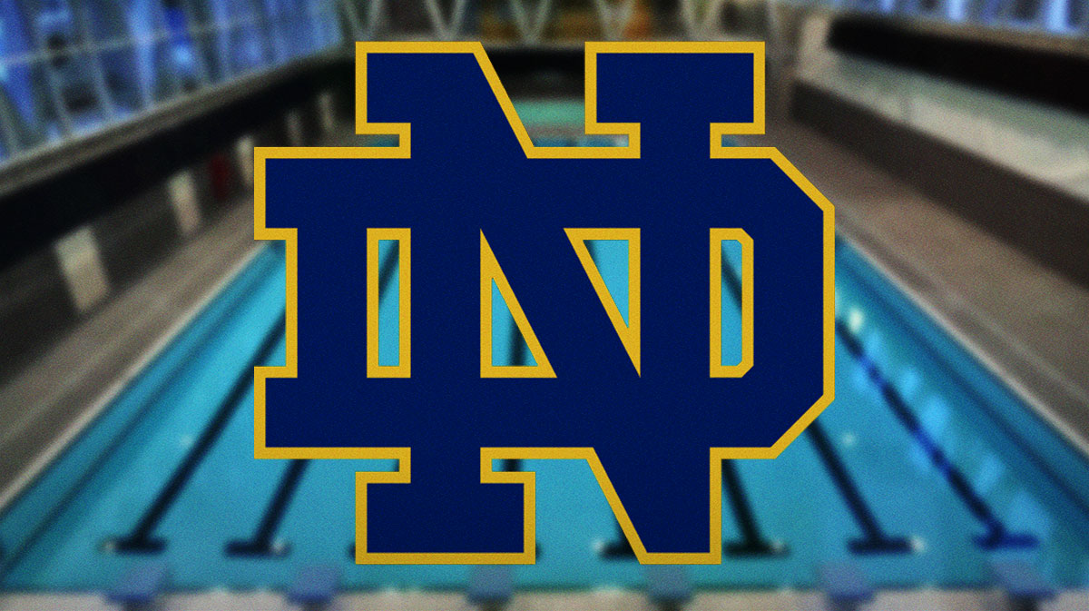 Notre Dame swimming, Notre Dame swim, Notre Dame swim gambling, Fighting Irish, Notre Dame swim suspension, Notre Dame logo with swimming setting in the background