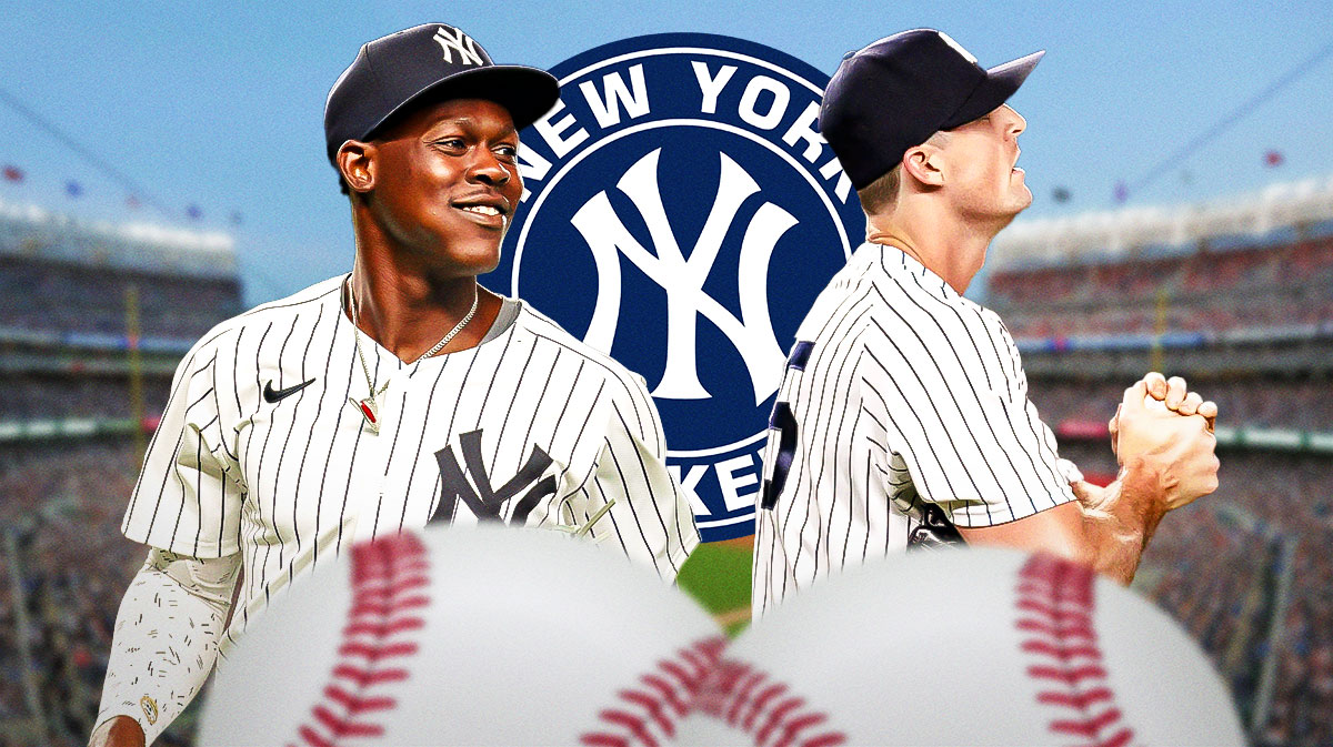 Jazz Chisholm looking at Yankees closer Clay Holmes