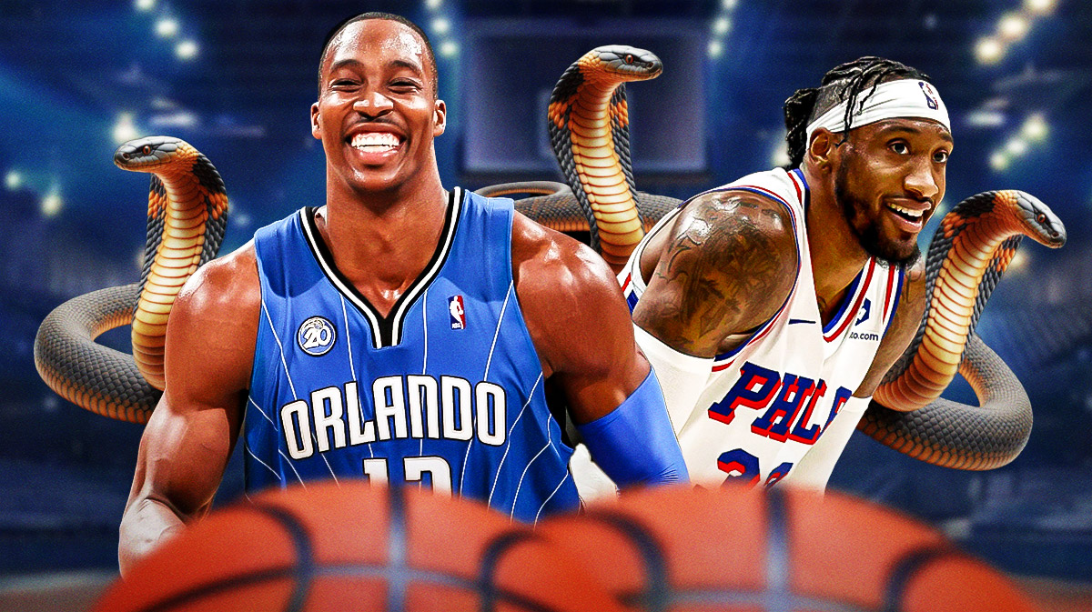 Dwight Howard and Robert Covington with snakes.