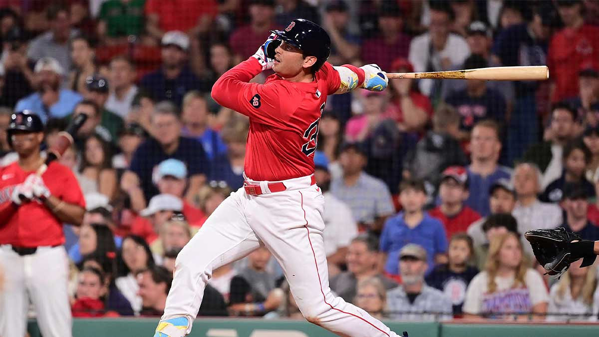 Boston Red Sox first baseman Triston Casas (36) hits a double against the Arizona Diamondbacks during the eighth inning at Fenway Park.
