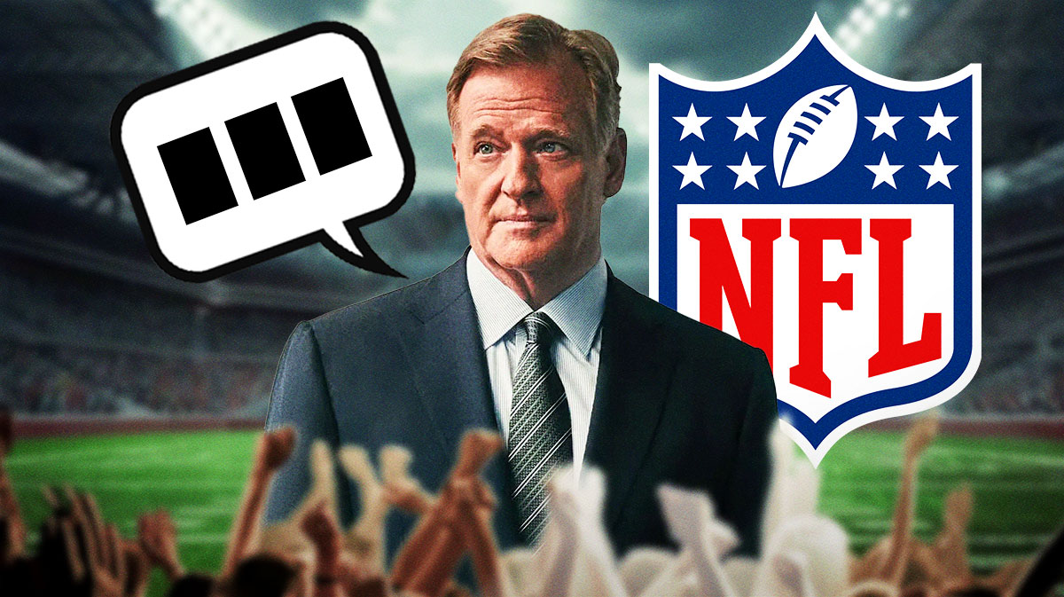 NFL Commissioner Roger Goodell with a speech bubble that has the three dots emoji inside. There is also a logo for the NFL.