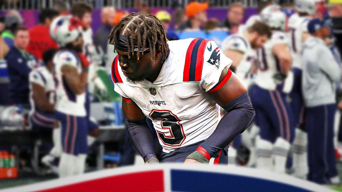 Jabrill Peppers watching from the sidelines in Patriots uniform.