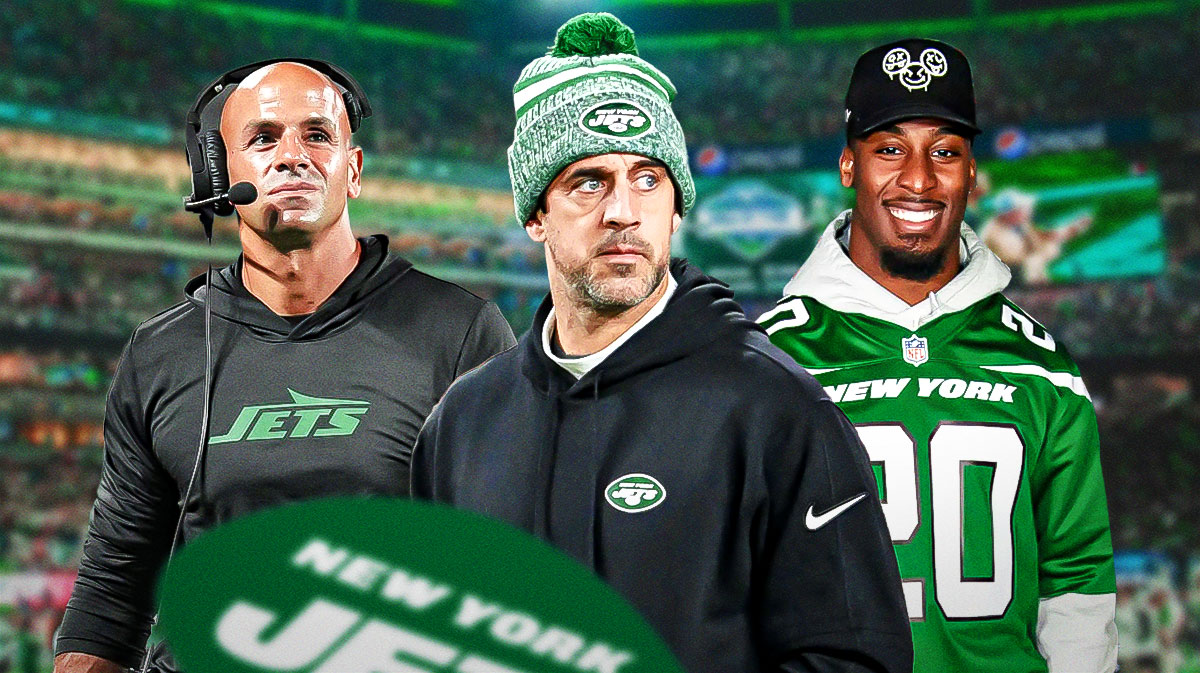 Jets' Aaron Rodgers, Robert Saleh, and Breece Hall