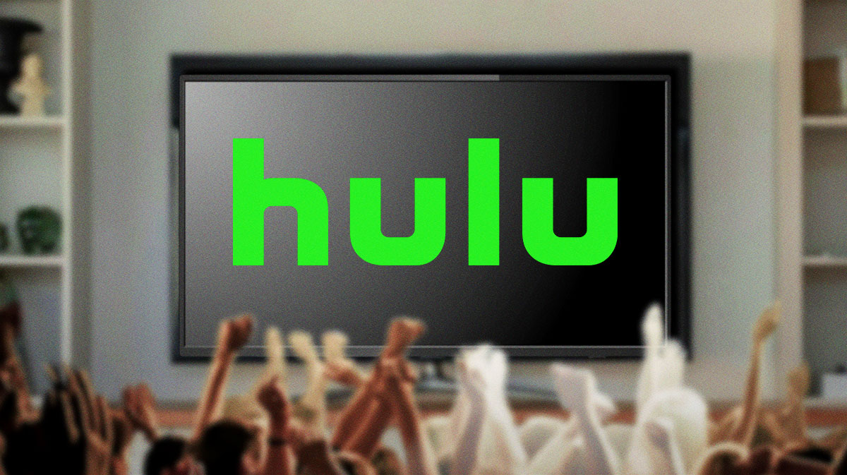 Hulu logo on TV in living room.