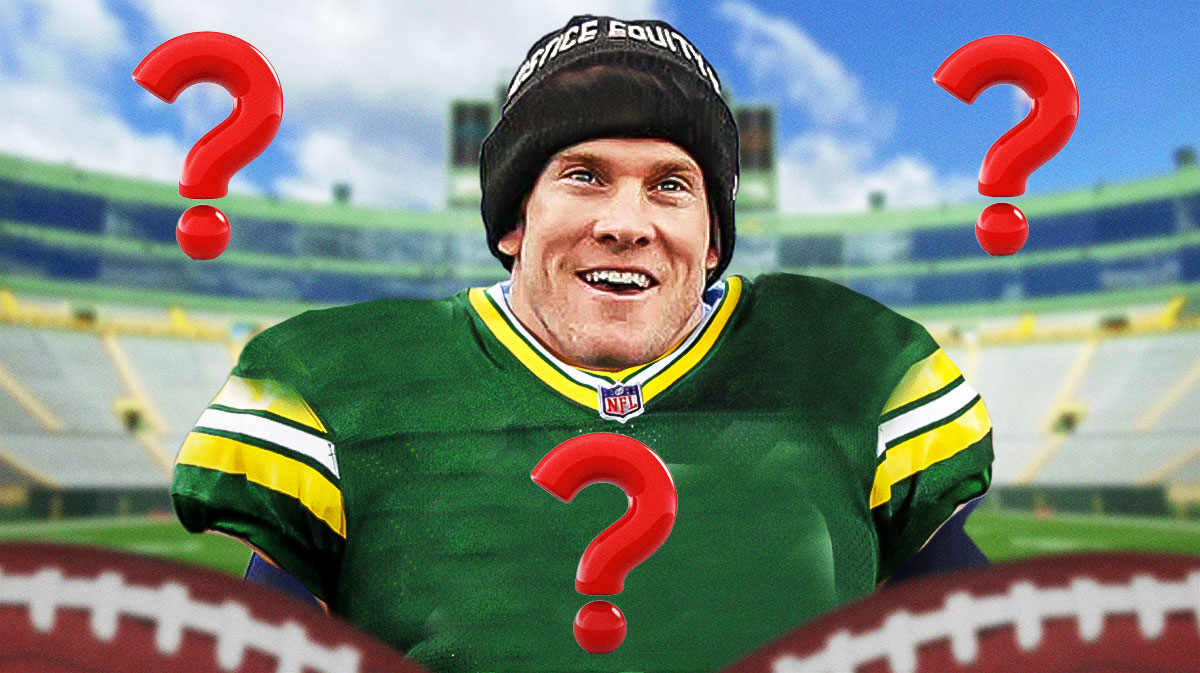 Ryan Tannehill in a Packers jersey surrounded by question marks