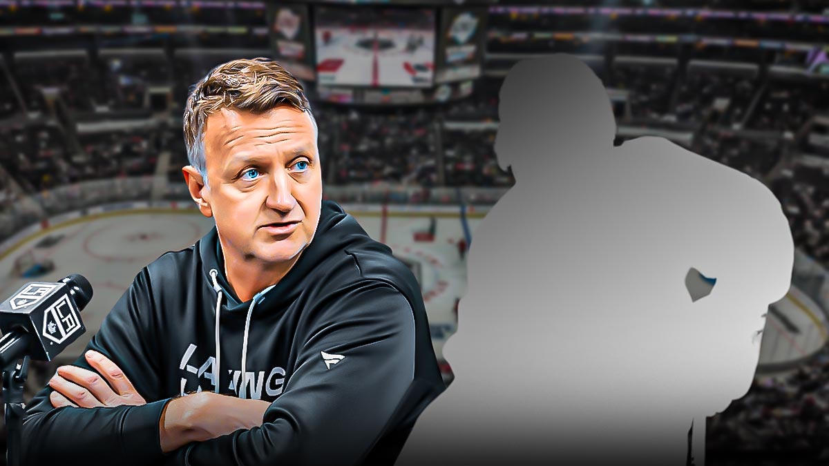 Rob Blake inside Crypto.com Arena with a black player silhouette