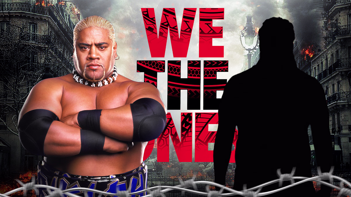 Rikishi next to the blacked-out silhouette of Jimmy Uso with The Bloodline logo as the background.