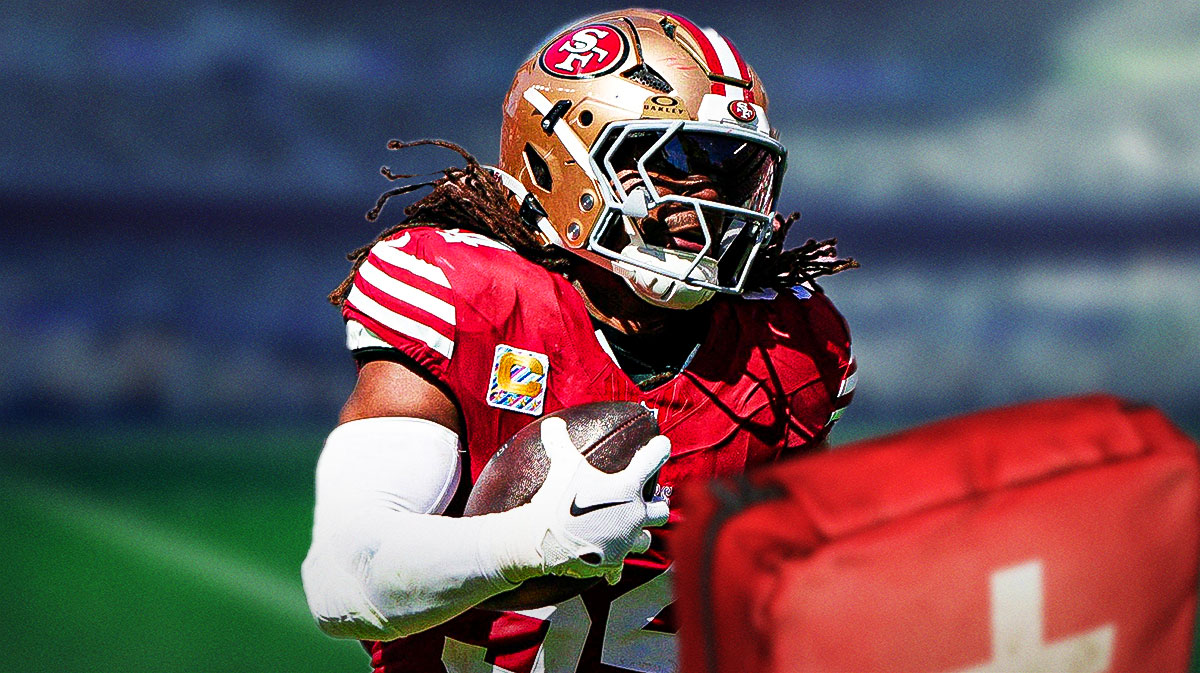 Fred Warner in 49ers uniform with medical Red Cross symbol