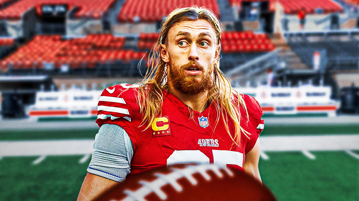 49ers George Kittle looking upset/serious sitting on an NFL sideline