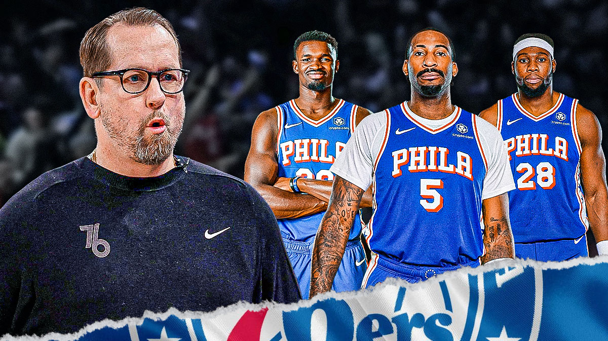 76ers' Nick Nurse, Adem Bona, Andre Drummond and Guerschon Yabusele