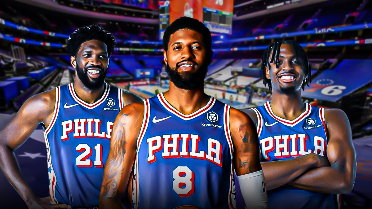 76ers' Paul George, Joel Embiid and Tyrese Maxey
