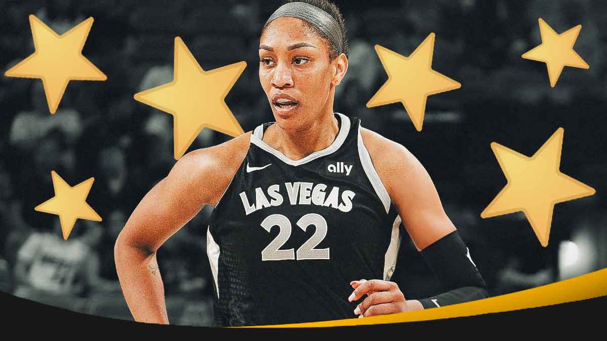 A Cut-out of WNBA Las Vegas Aces player A'ja Wilson, with stars around the cut-out