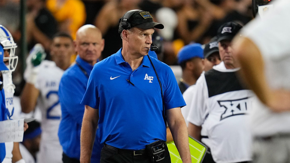 Air Force Falcons head coach Troy Calhoun looks on against the Baylor Bears during the second half at McLane Stadium.