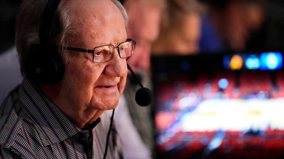 Al McCoy the play-by-play announcer for the Suns during the pregame show at Game 5 against the LA Clipper. McCoy is retiring after his 51st season as Voice of the Suns.