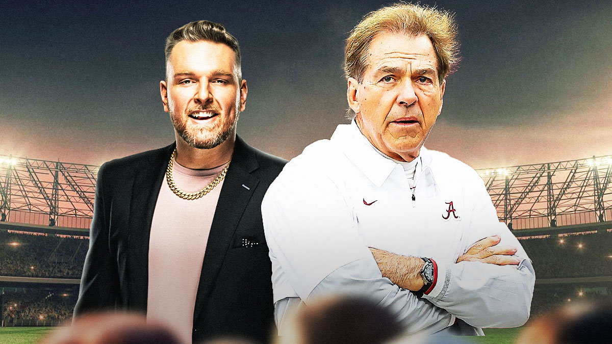 Pat McAfee and Nick Saban looking serious