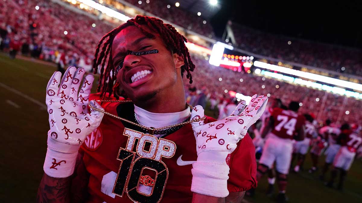 Alabama Crimson Tide wide receiver Ryan Williams (2) celebrates after defeating the Georgia Bulldogs at Bryant-Denny Stadium.