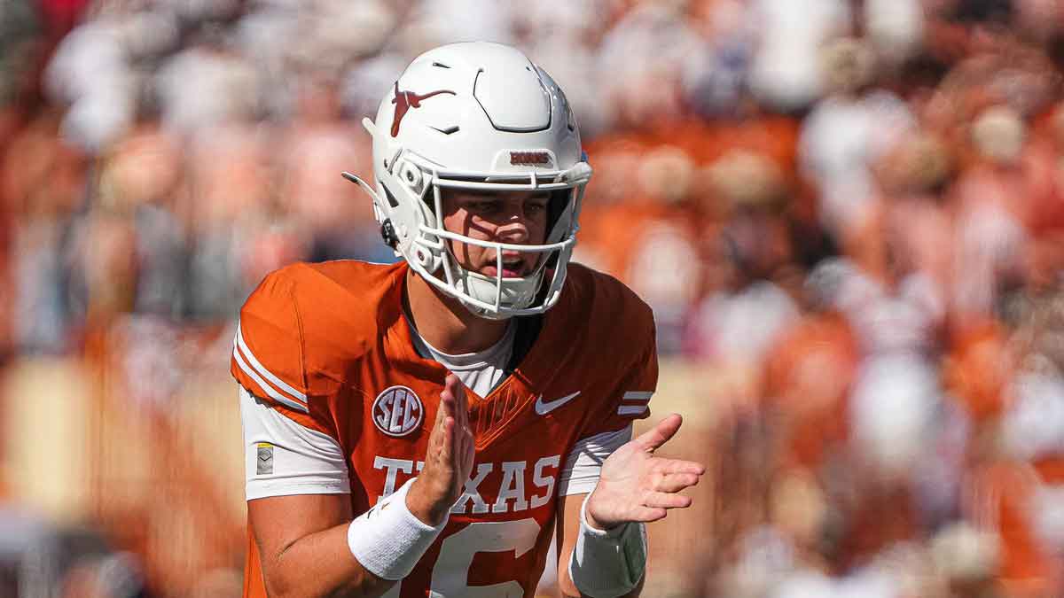Texas Longhorns quarterback Arch Manning (16) snaps the ball during the game against Colorado State at Darrell K Royal-Texas Memorial Stadium in Austin Saturday, Aug. 31, 2024.