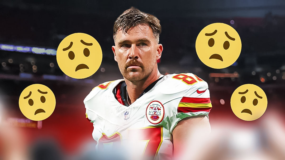 Chiefs' Travis Kelce looking tired surrounded by worried emojis