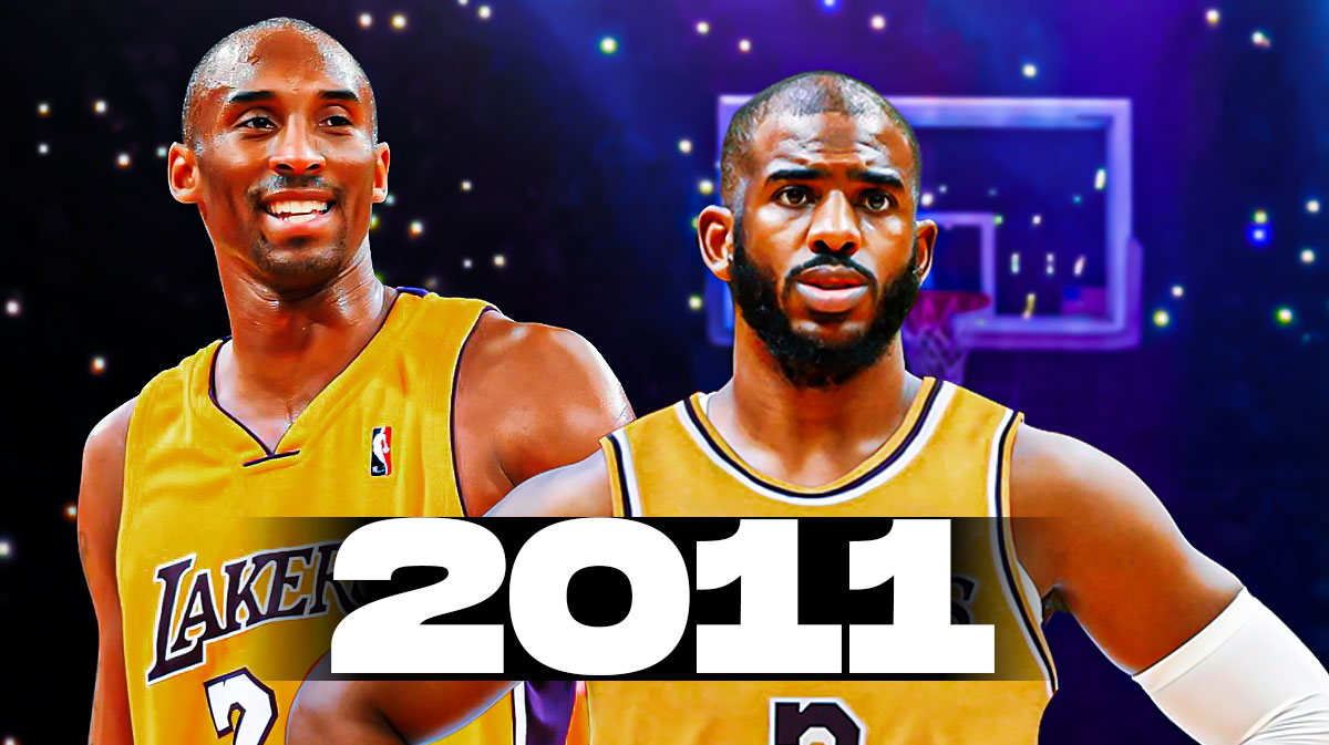 Chris Paul and Kobe Bryant both in image looking happy, the year 2011 as text