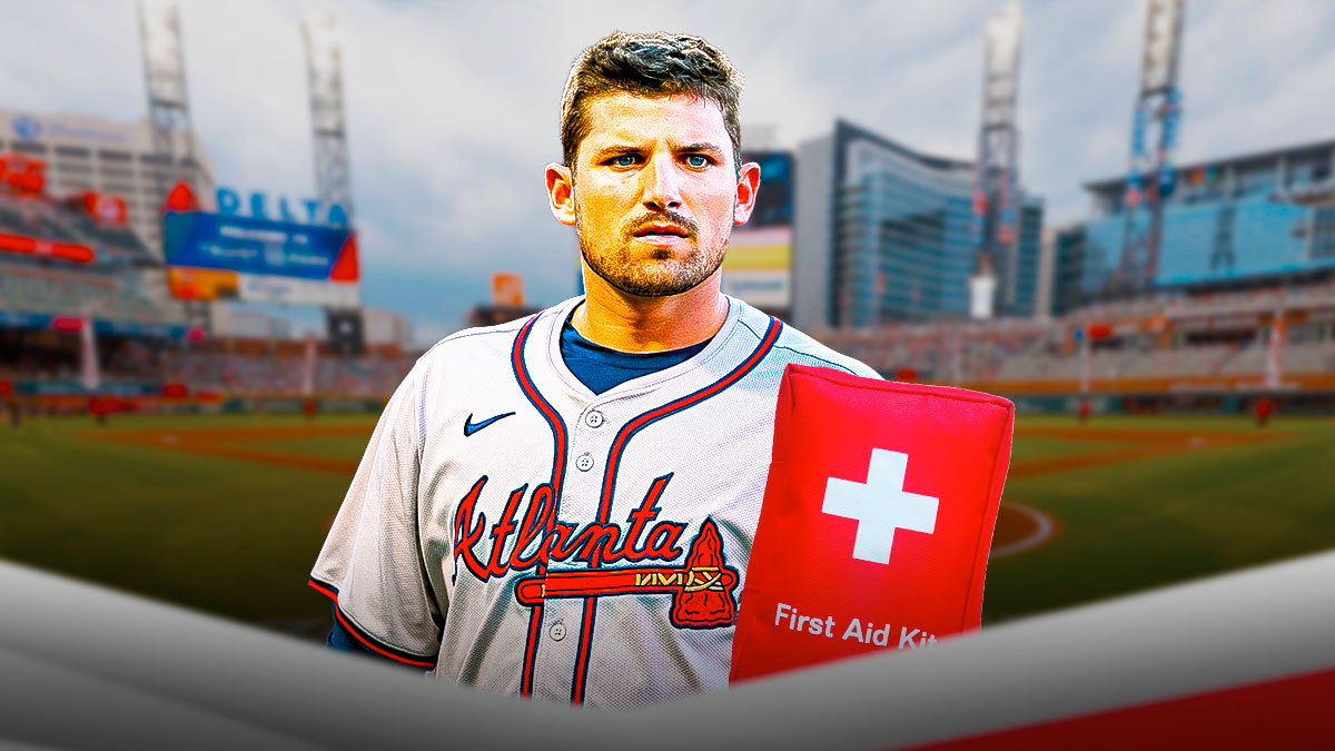 Braves' Austin Riley with an emergency medical kit.