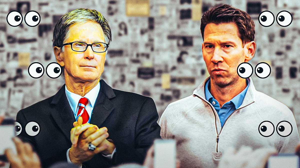 A newspaper as the background, Craig Breslow and John Henry with a bunch of the big eyes emojis in the background