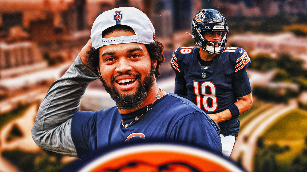 Caleb Williams in front of Soldier Field.