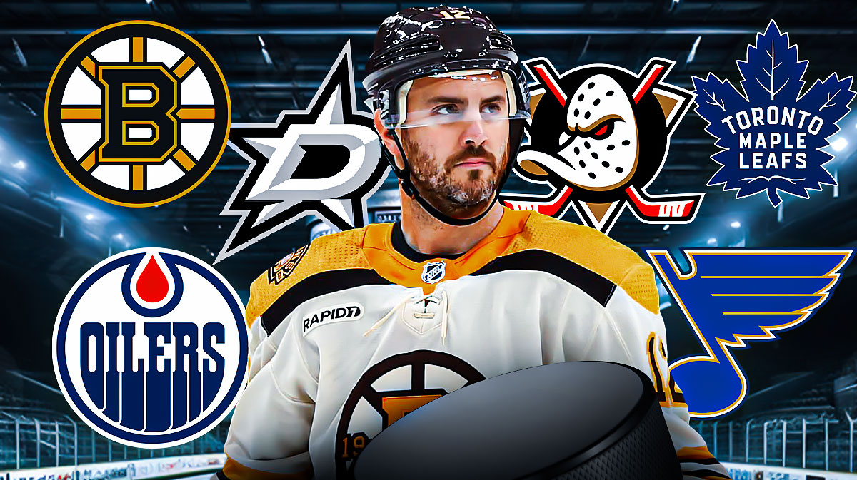 Kevin Shattenkirk with Bruins, Oilers, Stars, Ducks, Maple Leafs, and Blues logos around him.