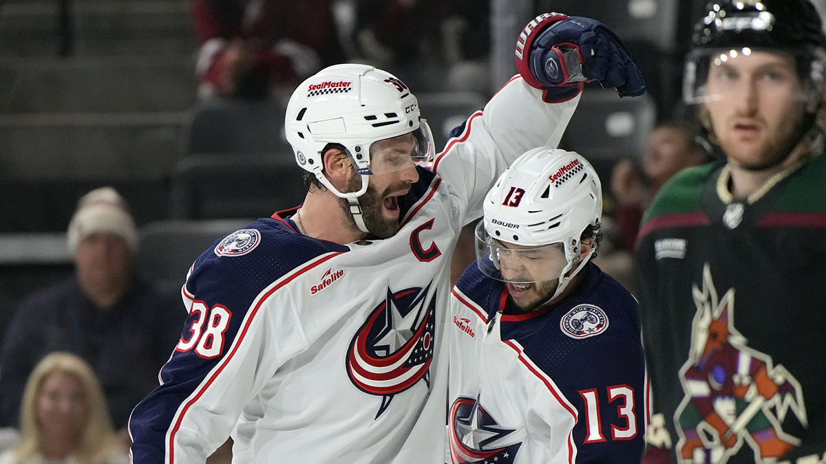 Columbus Blue Jackets players Boone Jenner and Johnny Gaudreau