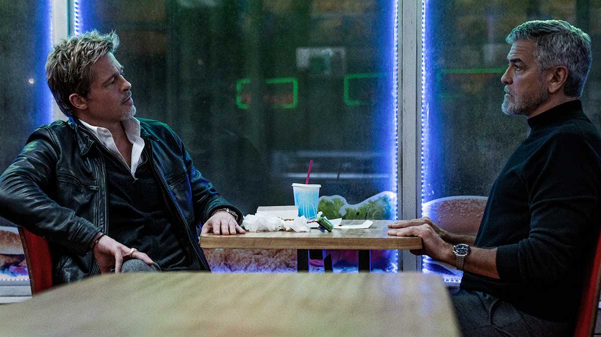 Brad Pitt and George Clooney in Apple TV+'s Wolfs.