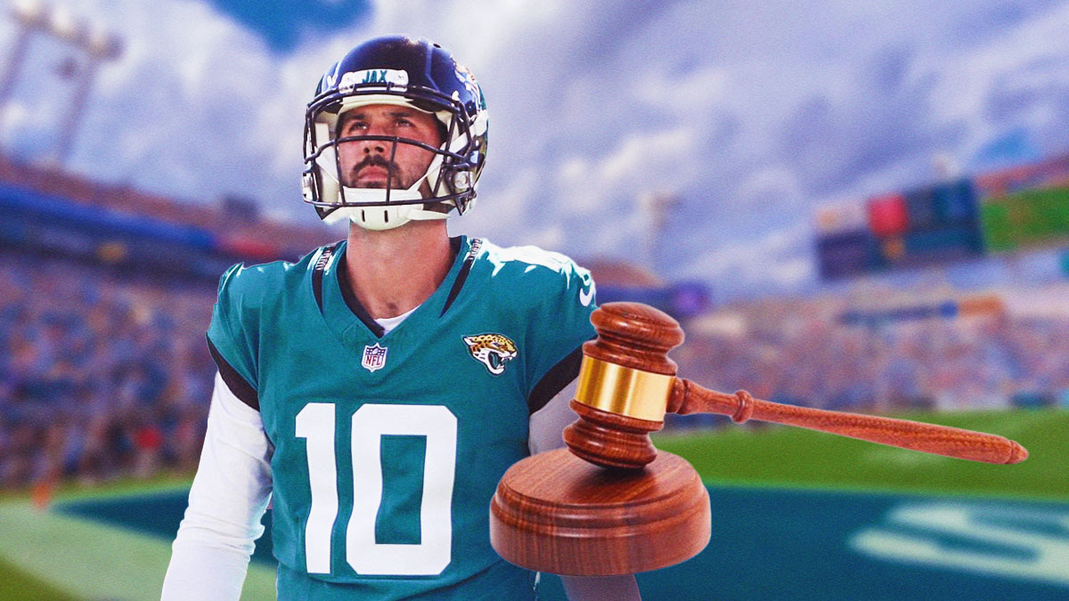 Brandon McManus beside a giant gavel