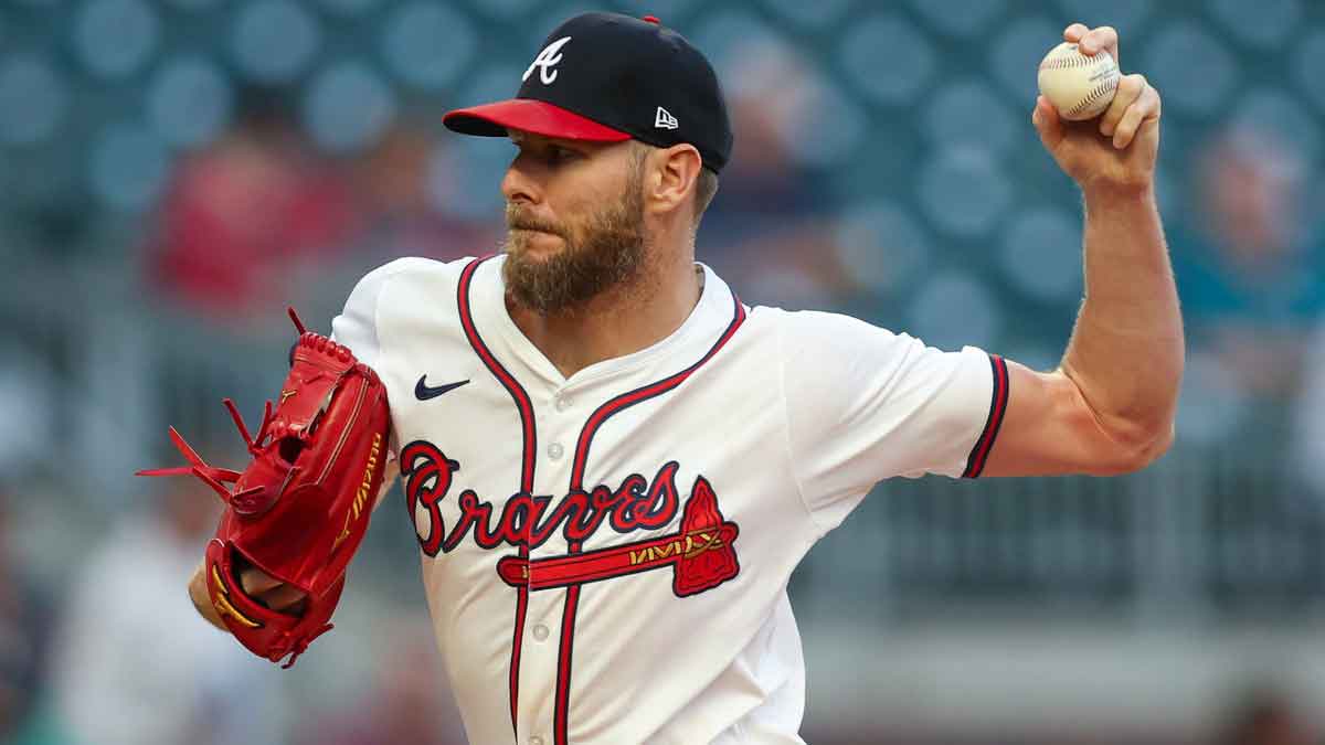 Atlanta Braves starting pitcher Chris Sale (51) throws against the Colorado Rockies in the first inning at Truist Park.