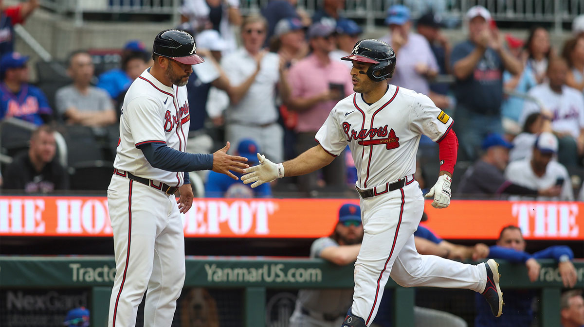 Braves celebrating after home run and before MLB postseason