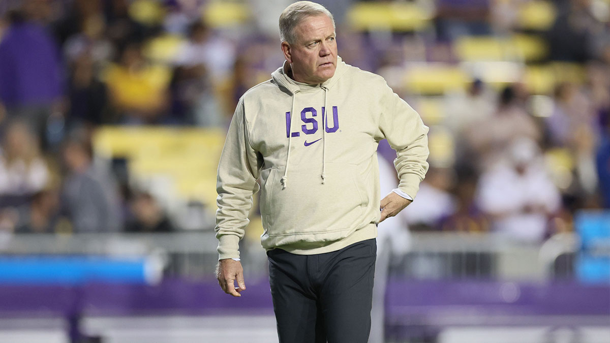 LSU Tigers head coach Brian Kelly before their matchup with the Georgia State Panthers at Tiger Stadium.
