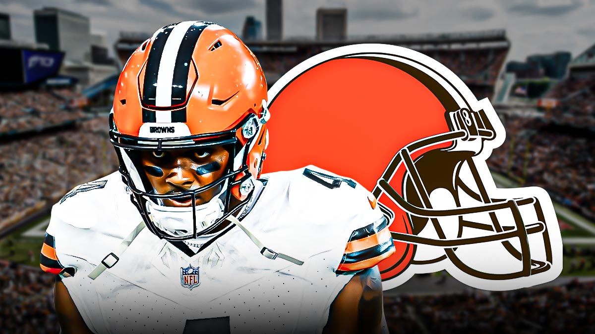 Deshaun Watson beside Browns logo