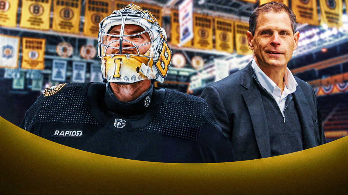 Jeremy Swayman and Bruins GM Don Sweeney