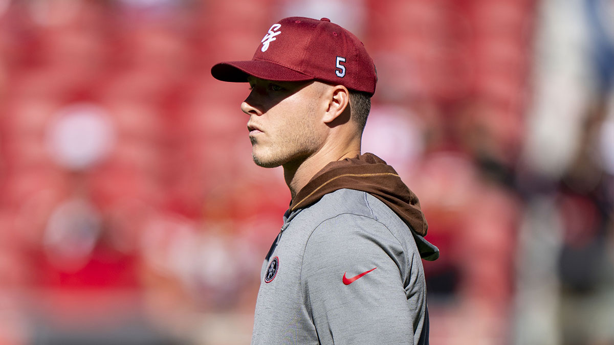 San Francisco 49ers running back Christian McCaffrey (23) watches warm ups before the game against the New Orleans Saints at Levi's Stadium.