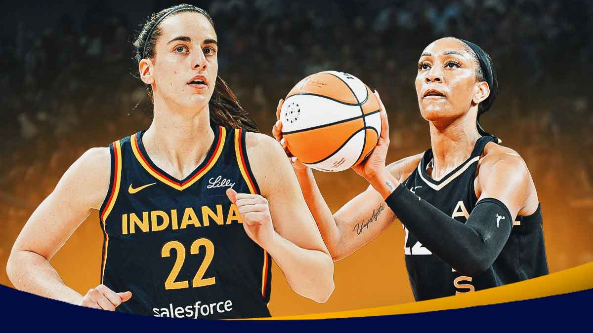 Caitlin Clark, and A'ja Wilson in the graphic, Clark maybe idle standing there while A'ja is scoring