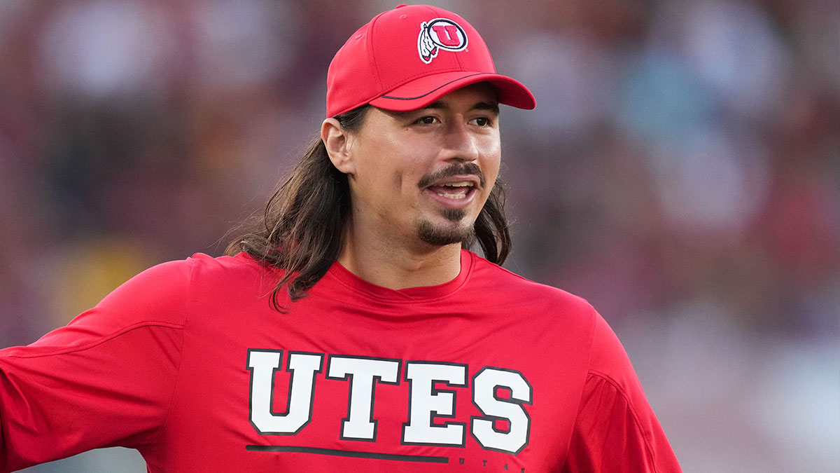 Utah Utes quarterback Cam Rising reacts against the Southern California Trojans at United Airlines Field at Los Angeles Memorial Coliseum