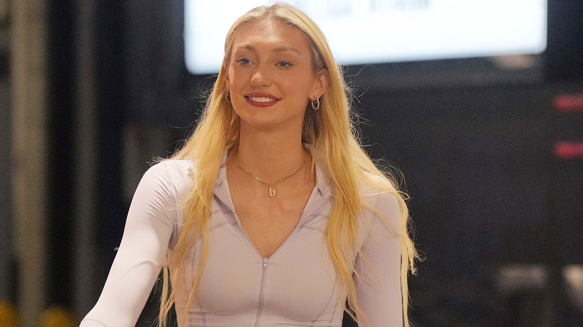 LA Sparks forward and 3rd overall WNBA Draft pick Cameron Brink arrives before the game against the Seattle Storm at Crypto.com Arena
