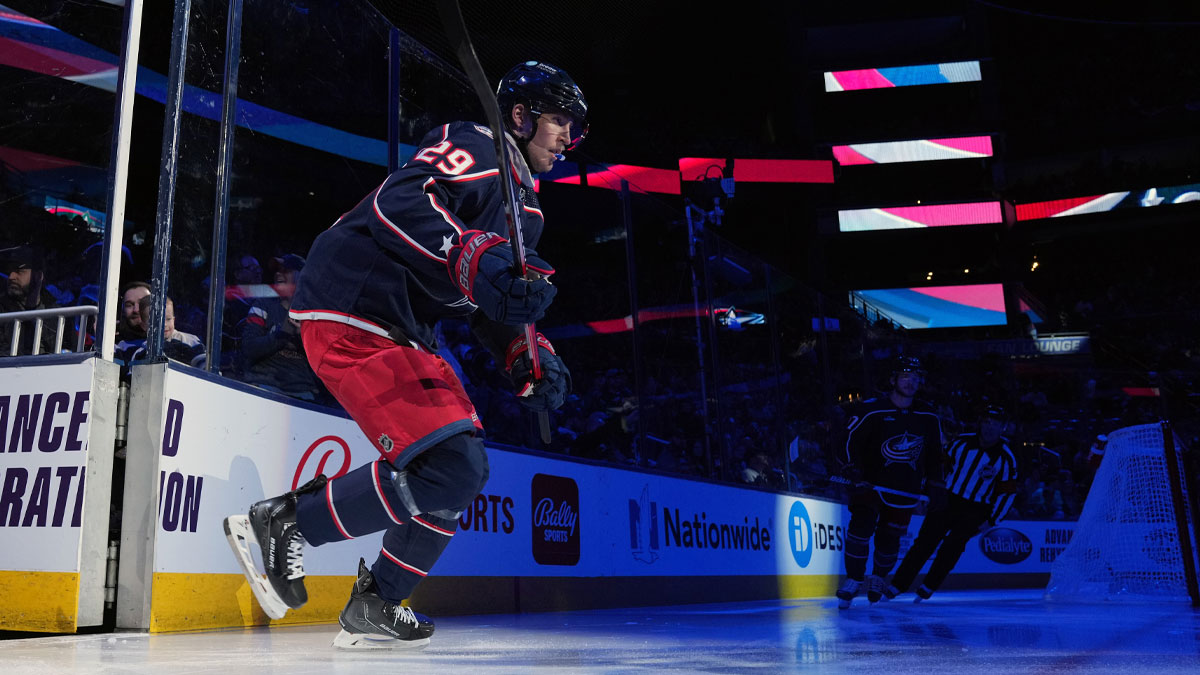 Columbus Blue Jackets left wing Patrik Laine (29) takes the ice before the game against the Seattle Kraken at Nationwide Arena.