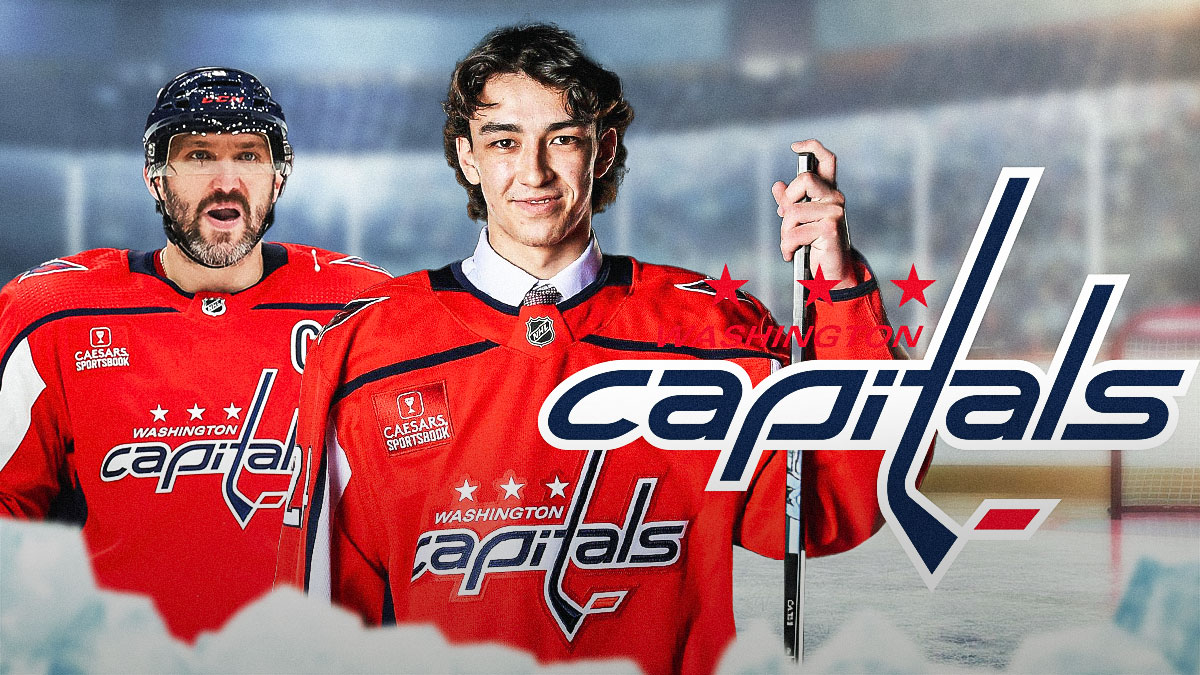 Terik Parascak beside Alex Ovechkin Capitals logo in the background.