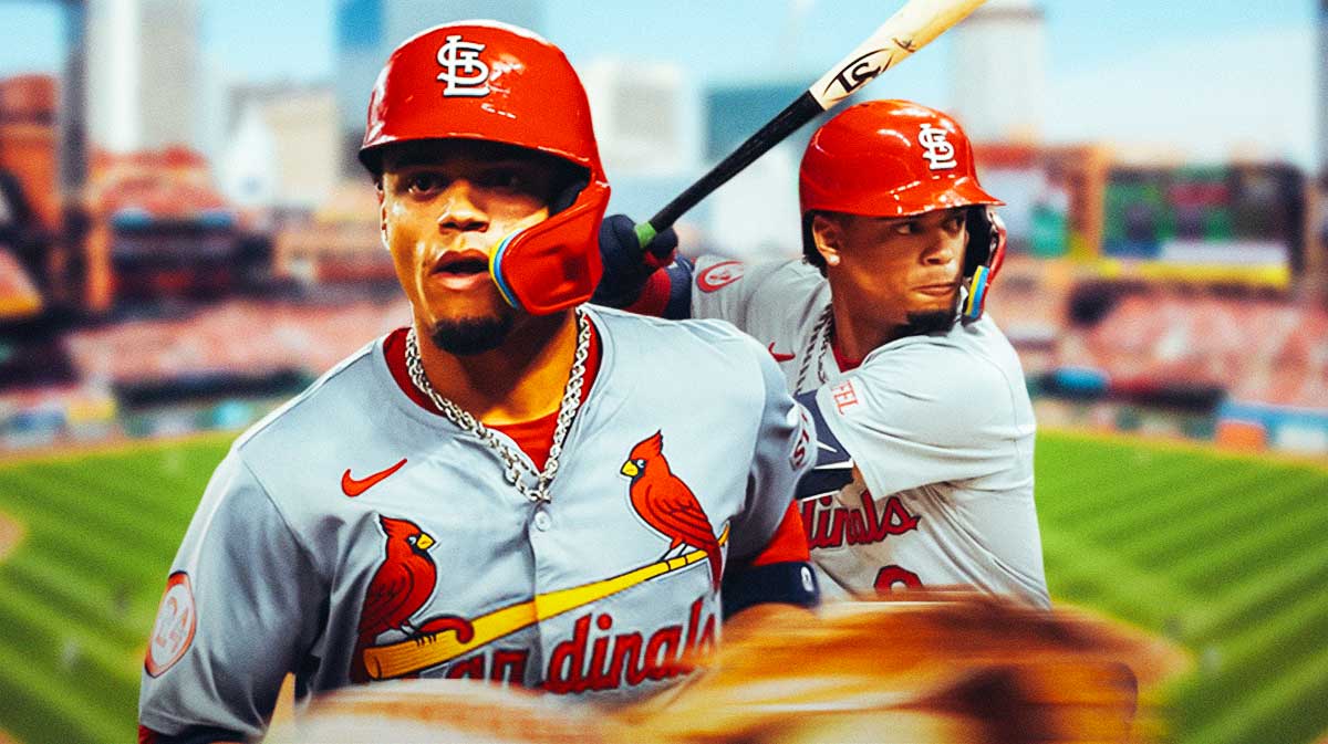 Masyn Winn batting in a St. Louis Cardinals uniform as he stays in the lineup throughout the season and is the Cardinals shortstop of the future as the Cardinals try to make the playoffs.