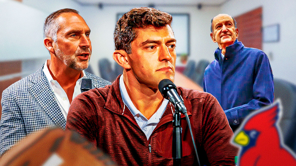 Chaim Bloom, Bill DeWitt (Cardinals owner), John Mozeliak (Cardinals president) in boardroom
