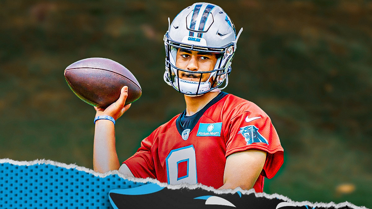 Bryce Young in a Panthers jersey with laughing emojis.