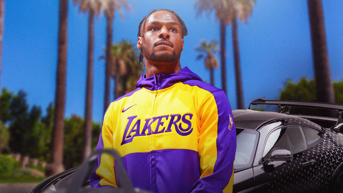 Bronny James in front of a car from his collection.